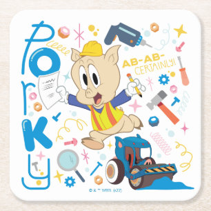 BUGS BUNNY BUILDERS™  Porky Pig Work Tools Square Paper Coaster