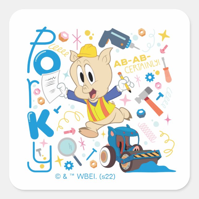 BUGS BUNNY BUILDERS™| Porky Pig Work Tools Square Sticker (Front)