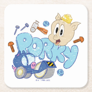 BUGS BUNNY BUILDERS™ Porky Sketch Art Square Paper Coaster
