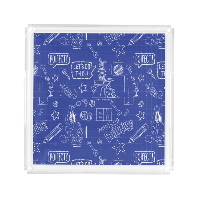 BUGS BUNNY BUILDERS™| Sketch Blueprint Pattern Acrylic Tray (Front)