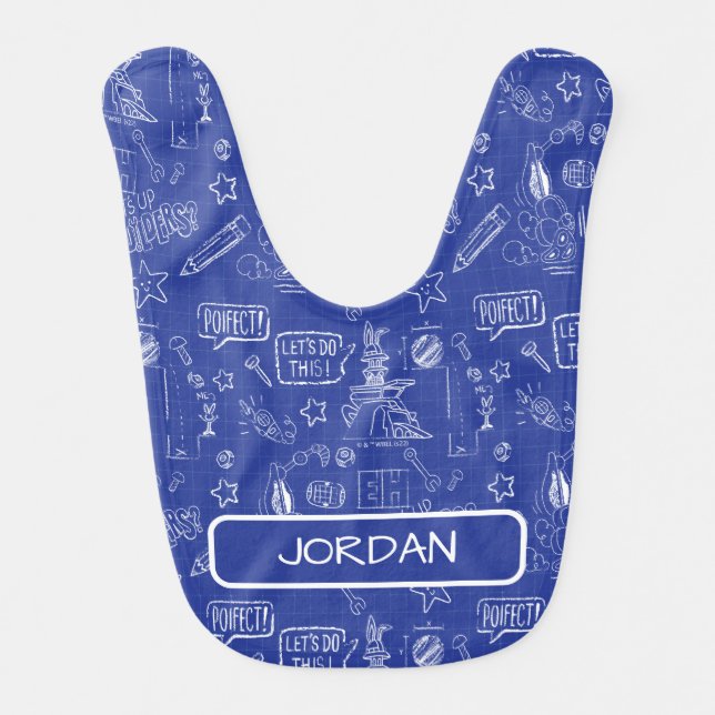 BUGS BUNNY BUILDERS™| Sketch Blueprint Pattern Baby Bib (Front)