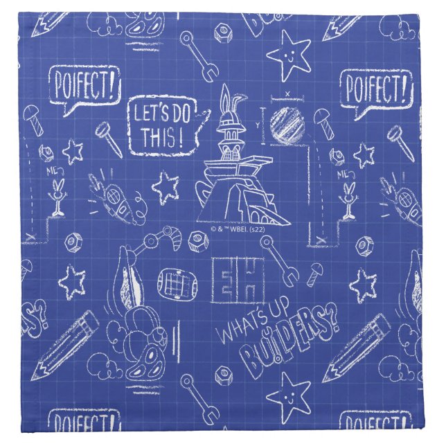 BUGS BUNNY BUILDERS™| Sketch Blueprint Pattern Cloth Napkin (Front)