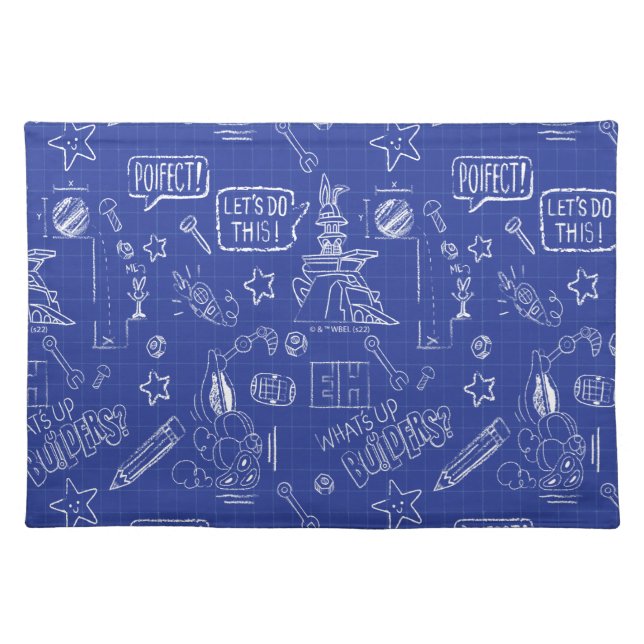 BUGS BUNNY BUILDERS™| Sketch Blueprint Pattern Cloth Placemat (Front)