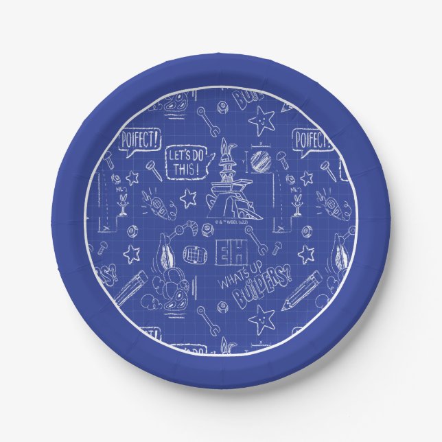 BUGS BUNNY BUILDERS™| Sketch Blueprint Pattern Paper Plates (Front)