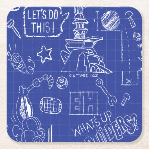 BUGS BUNNY BUILDERS™ Sketch Blueprint Pattern Square Paper Coaster