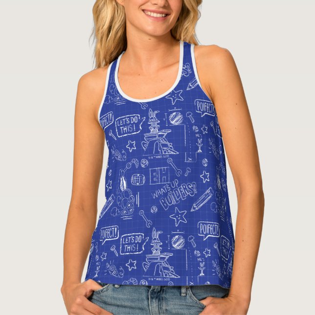 BUGS BUNNY BUILDERS™| Sketch Blueprint Pattern Tank Top (Front)