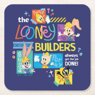 BUGS BUNNY BUILDERS™ The Looney Builders Collage Square Paper Coaster
