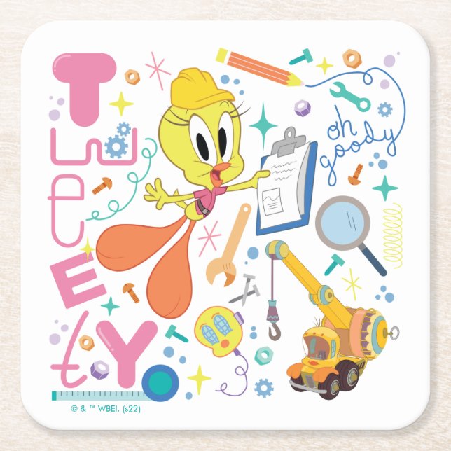 BUGS BUNNY BUILDERS™| TWEETY™ Work Tools Square Paper Coaster (Front)