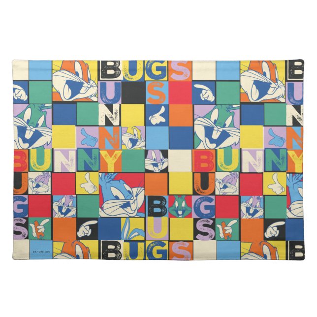 BUGS BUNNY™ Colorful Name and Face Checker Cloth Placemat (Front)