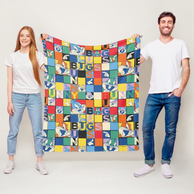 BUGS BUNNY™ Colorful Name and Face Checker Fleece Blanket (In Situ)