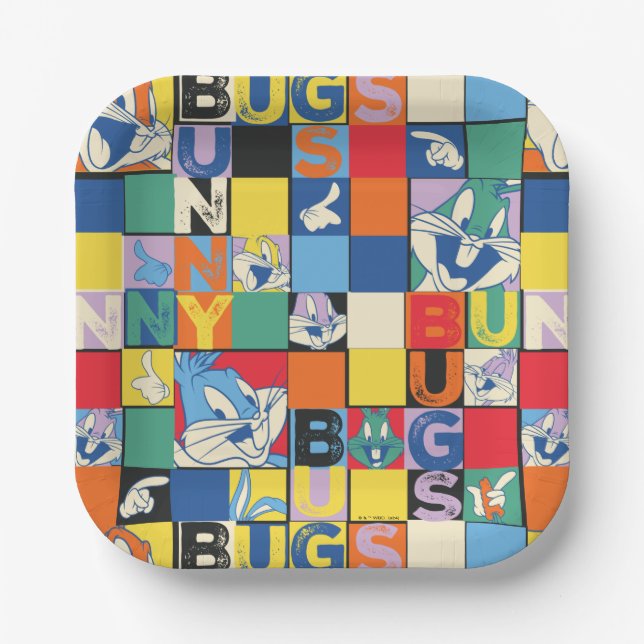 BUGS BUNNY™ Colorful Name and Face Checker Paper Plates (Front)