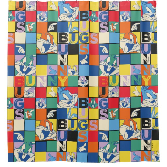 BUGS BUNNY™ Colorful Name and Face Checker Shower Curtain (Front)