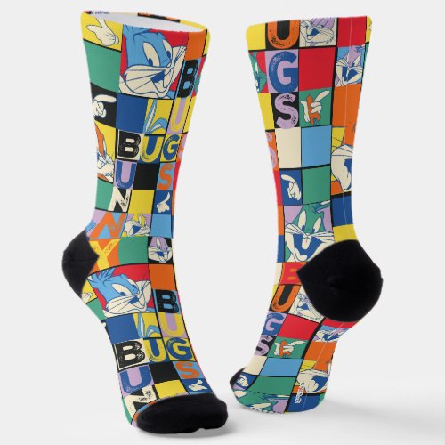 BUGS BUNNY Colorful Name and Face Checker Socks