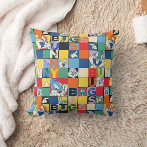 BUGS BUNNY Colorful Name and Face Checker Throw Pillow