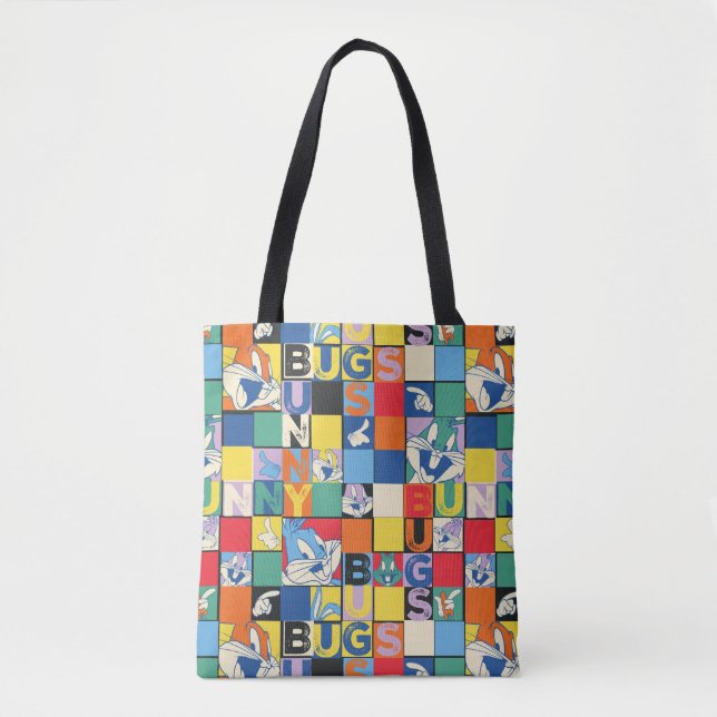 BUGS BUNNY™ Colorful Name and Face Checker Tote Bag (Front)