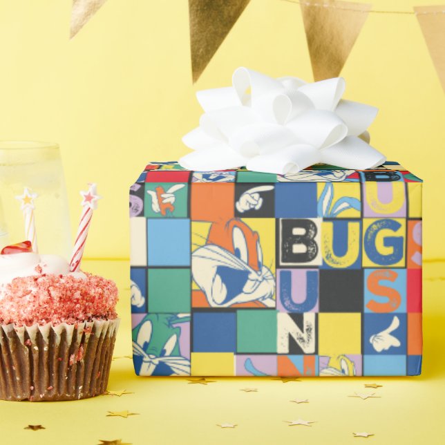 BUGS BUNNY™ Colorful Name and Face Checker Wrapping Paper (Birthday Party)