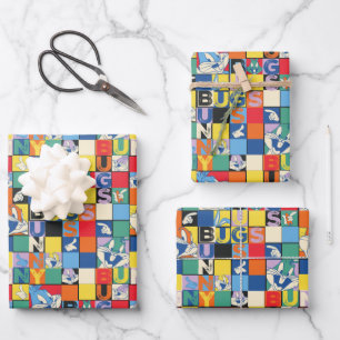 BUGS BUNNY™ Colorful Name and Face Checker Wrapping Paper Sheets