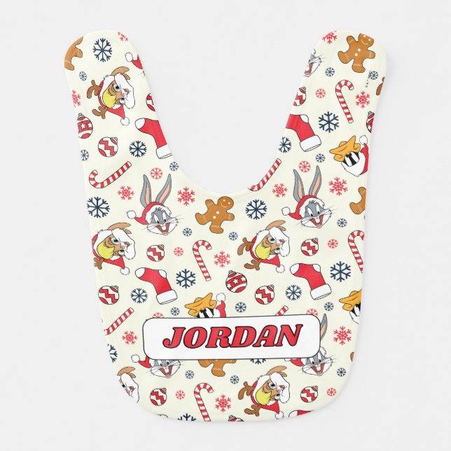 BUGS BUNNY™, DAFFY DUCK™ & Lola Christmas Pattern Baby Bib (Front)