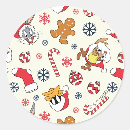 BUGS BUNNY™, DAFFY DUCK™ &amp; Lola Christmas Pattern Classic Round Sticker