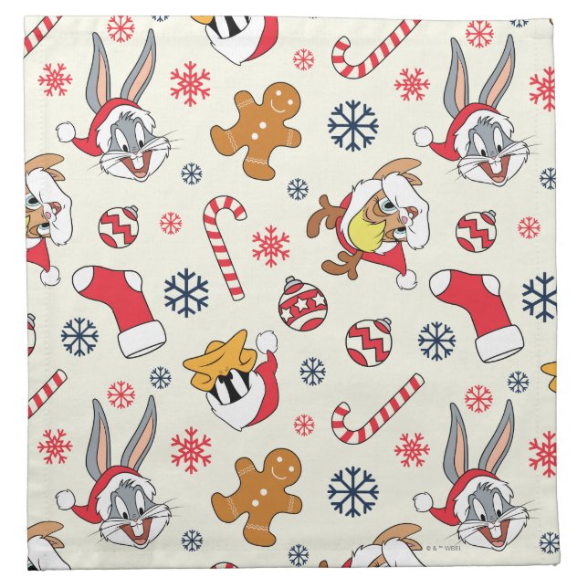 BUGS BUNNY™, DAFFY DUCK™ & Lola Christmas Pattern Cloth Napkin (Front)