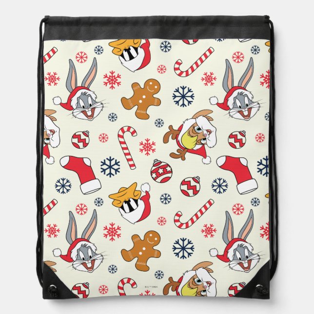 BUGS BUNNY™, DAFFY DUCK™ & Lola Christmas Pattern Drawstring Bag (Front)