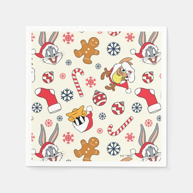 BUGS BUNNY™, DAFFY DUCK™ & Lola Christmas Pattern Napkins (Front)