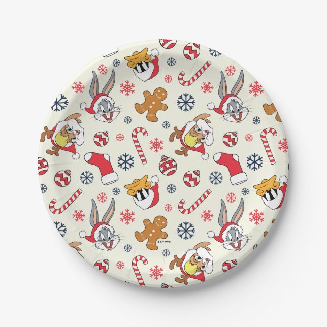 BUGS BUNNY™, DAFFY DUCK™ & Lola Christmas Pattern Paper Plates (Front)