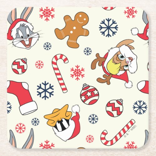 BUGS BUNNY™, DAFFY DUCK™ &amp; Lola Christmas Pattern Square Paper Coaster
