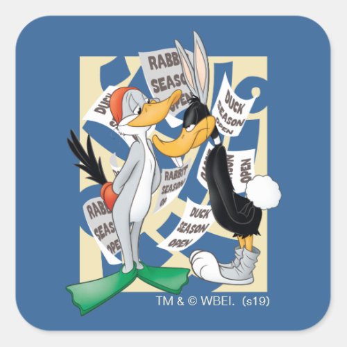 BUGS BUNNY  DAFFY DUCK Ready For Hunting Season Square Sticker