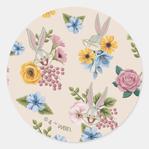 BUGS BUNNY™ Floral Embroidery Pattern Classic Round Sticker