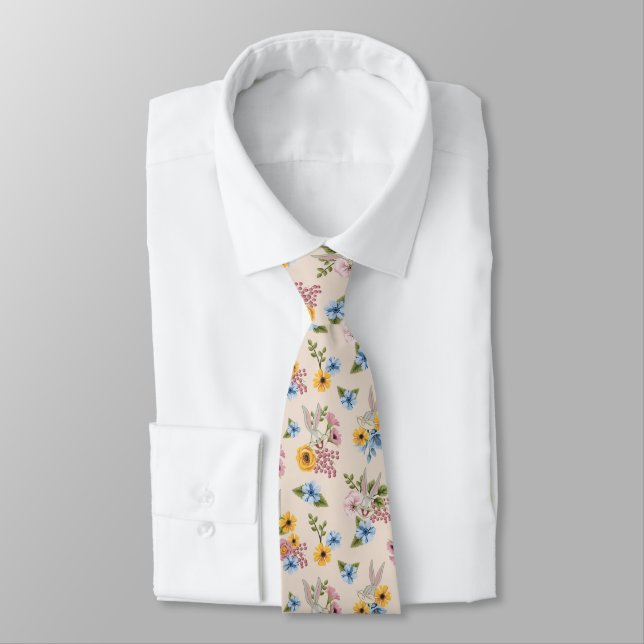 BUGS BUNNY™ Floral Embroidery Pattern Neck Tie (Tied)