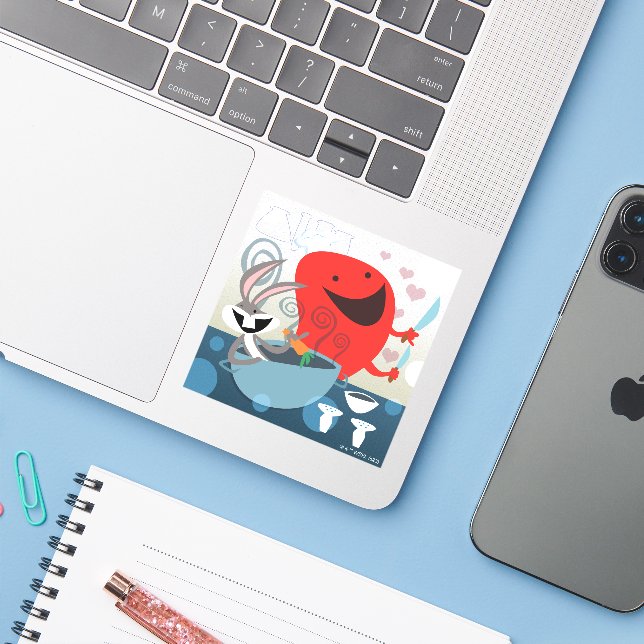 BUGS BUNNY™ & Gossamer Whimsical Meal Prep Sticker (Laptop w/ iPhone)
