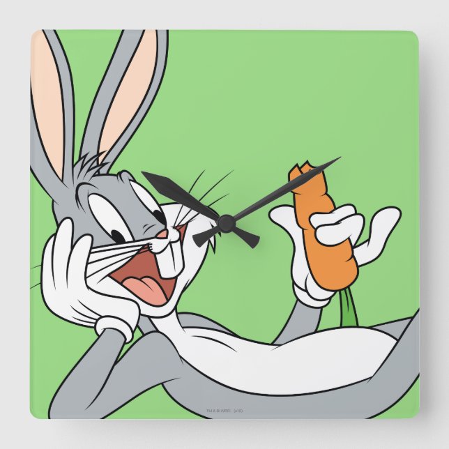BUGS BUNNY™ Lying Down Eating Carrot Square Wall Clock (Front)