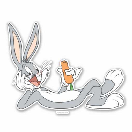 BUGS BUNNY™ Lying Down Eating Carrot Sticker | Zazzle