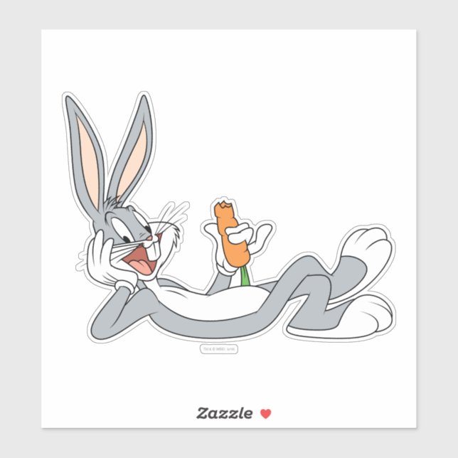 BUGS BUNNY™ Lying Down Eating Carrot Sticker Zazzle