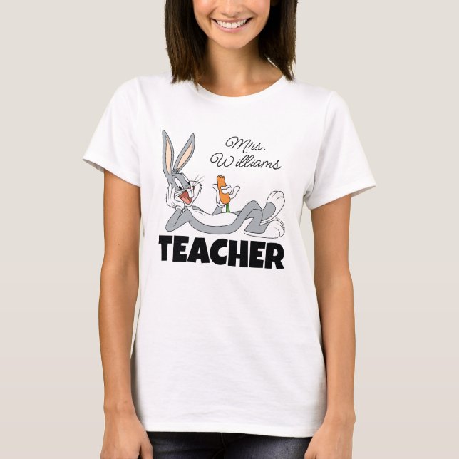 BUGS BUNNY™ Lying Down Eating Carrot Teacher T-Shirt (Front)