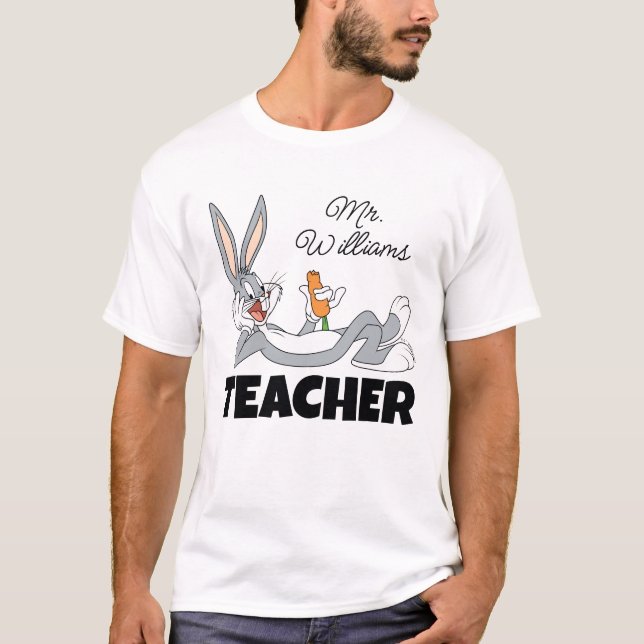 BUGS BUNNY™ Lying Down Eating Carrot Teacher T-Shirt (Front)