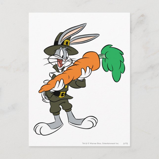BUGS BUNNY™ Pilgrim Thanksgiving Carrot Holiday Postcard (Front)