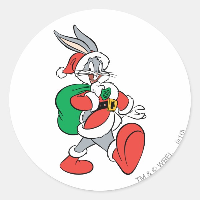 BUGS BUNNY™ Santa Classic Round Sticker (Front)