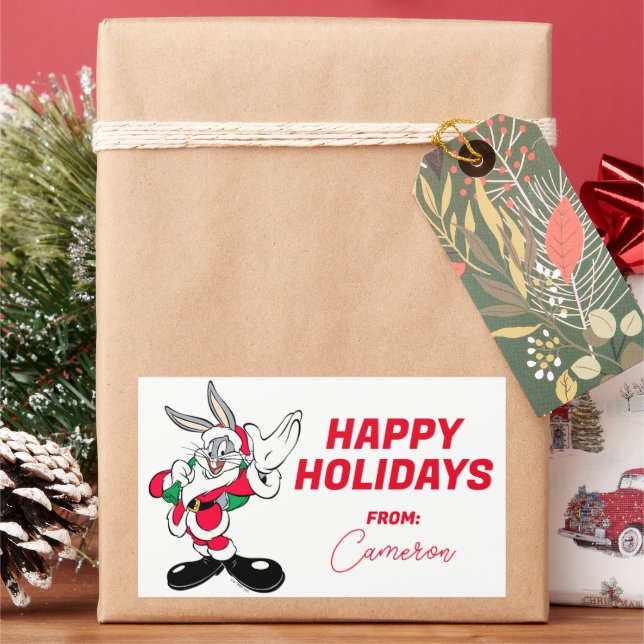 BUGS BUNNY™ Santa Waving | Happy Holidays Rectangular Sticker (Holiday)