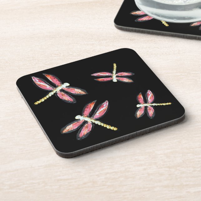 Bugs Dancing Pink Dragonfly Beverage Coaster (Left Side)