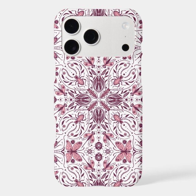 Bugs, dark magenta and pink on white iPhone case (Back)