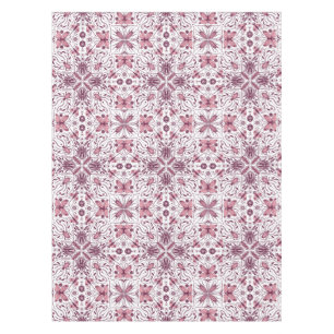 Bugs, dark magenta and pink on white tablecloth