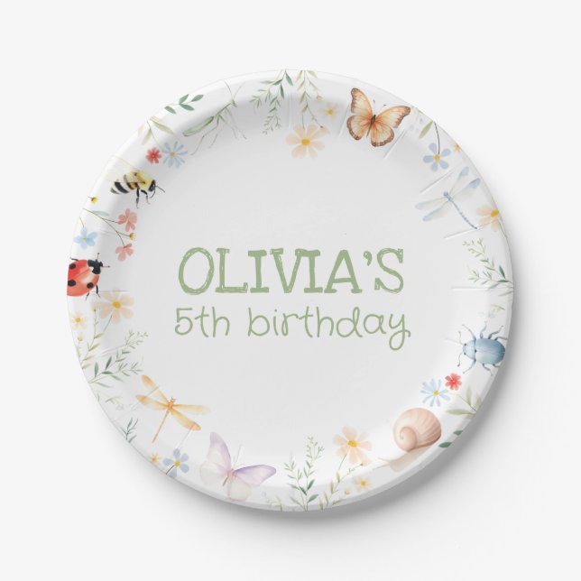 Bugs Girl Birthday Insect Party Paper Plates (Front)