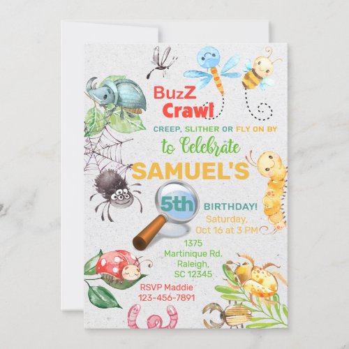 Bugs insects boy birthday invitation buzz crawl invitation