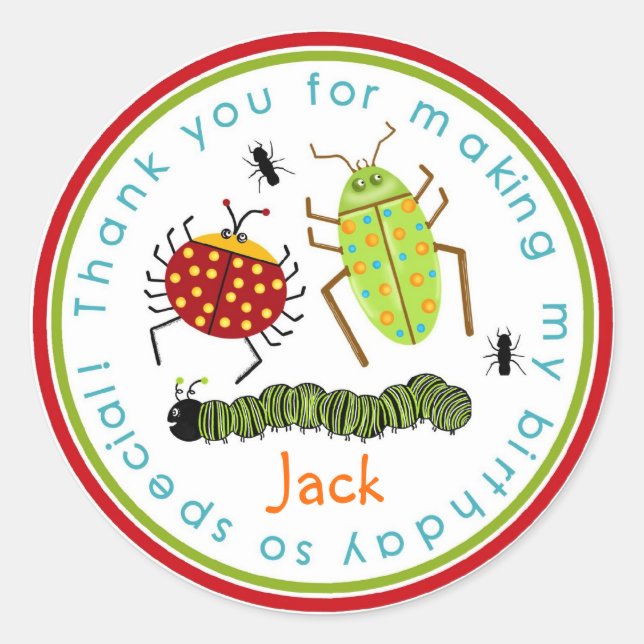 Bugs Insects Ladybugs Ants Birthday Favor Stickers (Front)