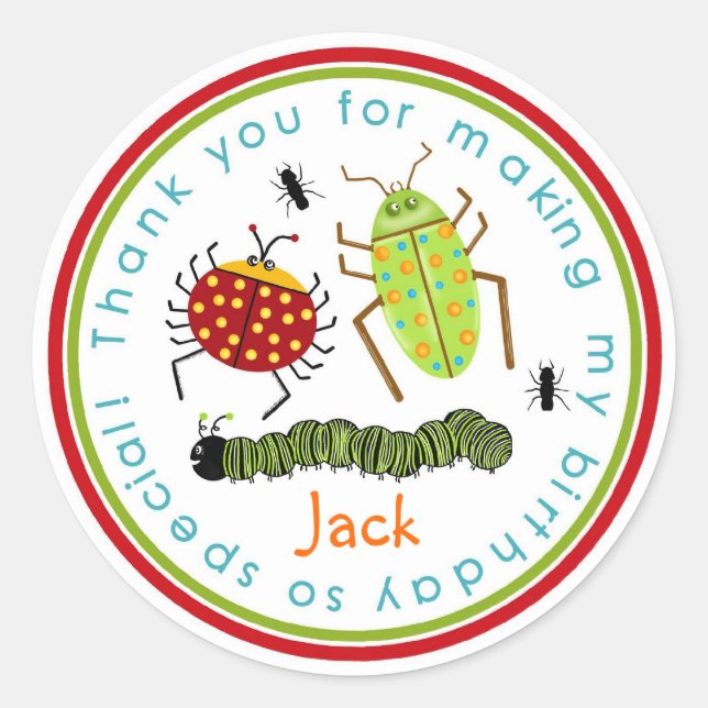 Bugs Insects Ladybugs Ants Birthday Favor Stickers (Front)