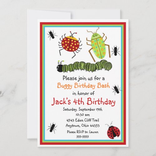 Bugs Insects Ladybugs Ants Birthday Invitations