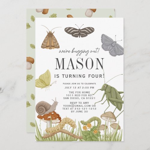 Bugs  Insects Mushroom Boy Birthday Invitation