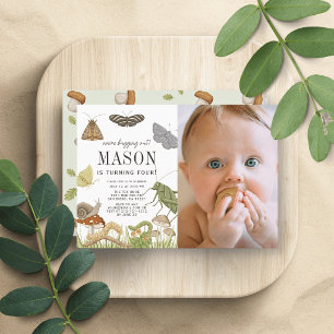 Bugs & Insects Mushroom Photo Boy 1st Birthday Invitation